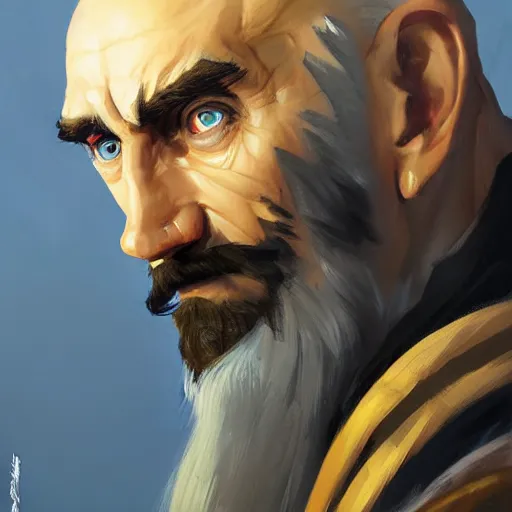 Image similar to greg manchess portrait painting of saruman as overwatch character, medium shot, asymmetrical, profile picture, organic painting, sunny day, matte painting, bold shapes, hard edges, street art, trending on artstation, by huang guangjian and gil elvgren and sachin teng