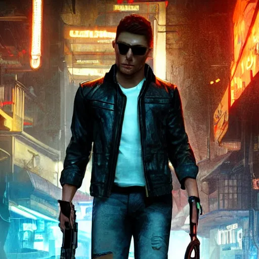 Prompt: a detailed full bodied 3 d render of an extremely handsome jensen ackles as the terminator walking down a dark alley in cyberpunk 2 0 7 7, holding two glowing winchester revolvers, volumetric lighting, octane render, 8 k, art by greg rutkowski and albert bierstadt and alphones mucha