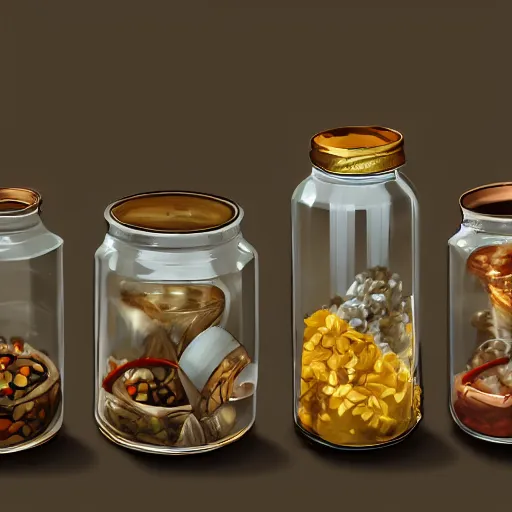 Prompt: Beautiful jars with metaverses inside. God breaks one of the cans. Super detail, 4k, wow, artstation trending.