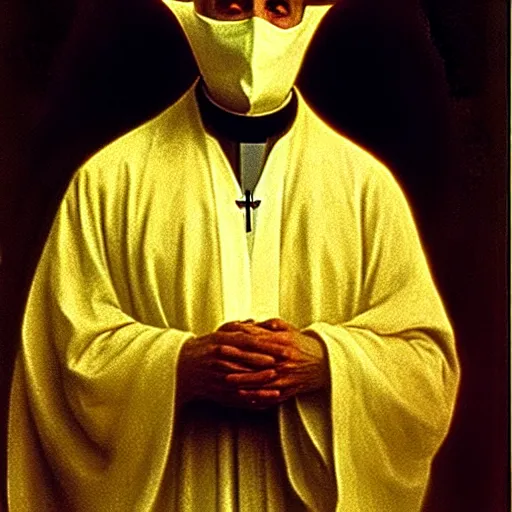 Image similar to priest in a mask of sun, by carl bloch