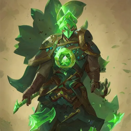 Image similar to green leaves shield weapon, nature shield, heavy chained mace, hearthstone weapon art, by greg rutkowski