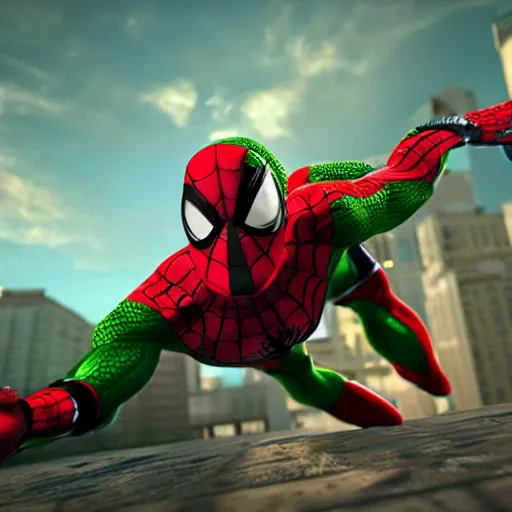 Image similar to turtle mutant ninja as spiderman, unreal engine