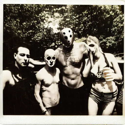 Image similar to Jason Voorhees 60's pool party Polaroid