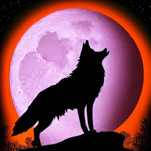 Image similar to wolf howling at the moon, design by Samurai Jack