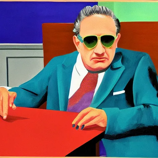 Image similar to the godfather, painting by david hockney