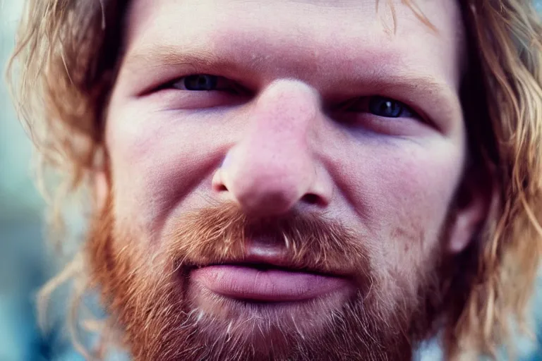 Image similar to aphex twin close - up, portrait photography, beautiful face, stunning photography, soft lighting, film, facial hair