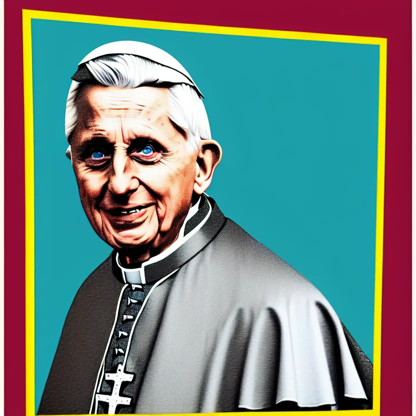 Image similar to portrait of pope benedict xvi screen print. pop art, high detail 8 k