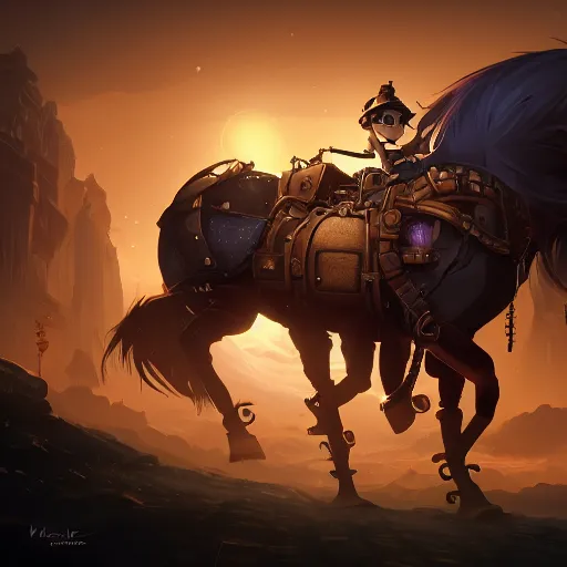 Image similar to steampunk horse, masterpiece, matte painting concept blizzard pixar maya engine on cold night stylized background splash comics global illumination lighting artstation lois van baarle, ilya kuvshinov, rossdraws