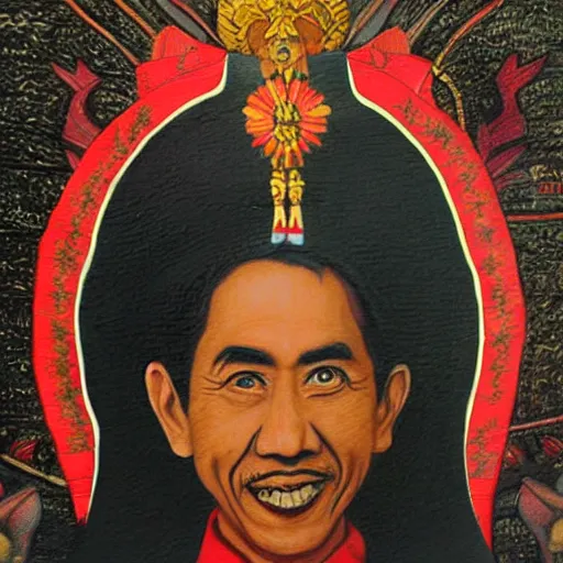 Image similar to Jokowi indonesian president as saint,with ortodhox syrian painting styles,with realistic details and authentic historical art