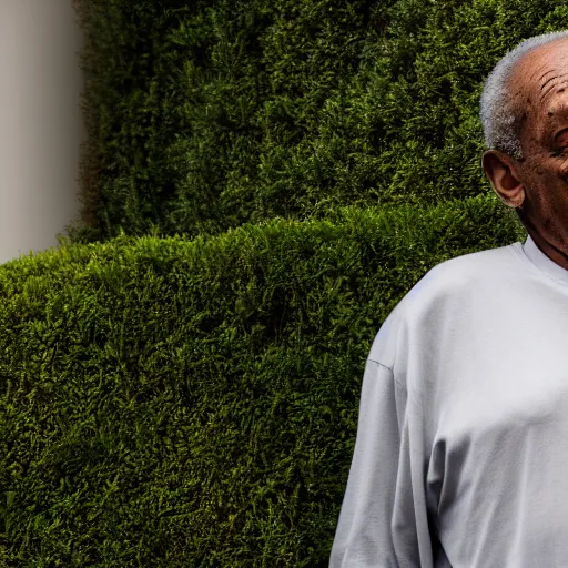Prompt: bill cosby hiding behind a bush, 4 k photograph