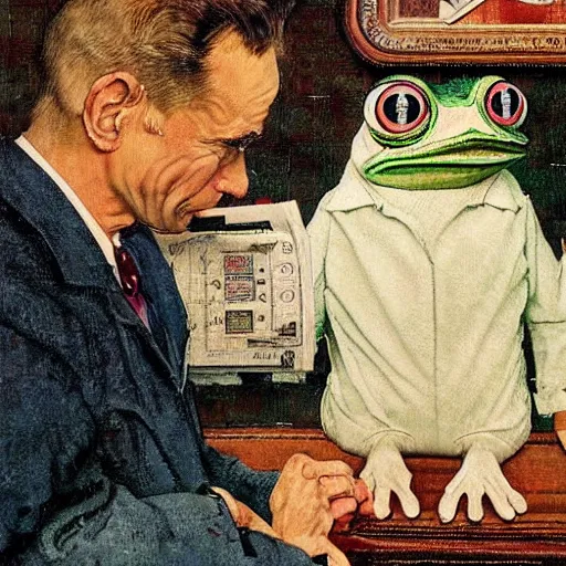 Prompt: doctor and pepe the frog by norman rockwell