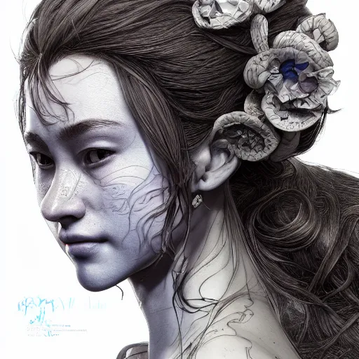 Image similar to the portrait of a blueberry that resembles an absurdly beautiful, graceful, elegant, sophisticated mature girl, an ultrafine hyperdetailed illustration by kim jung gi, irakli nadar, intricate linework, bright colors, octopath traveler, final fantasy, unreal engine 5 highly rendered, global illumination, radiant light, detailed and intricate environment