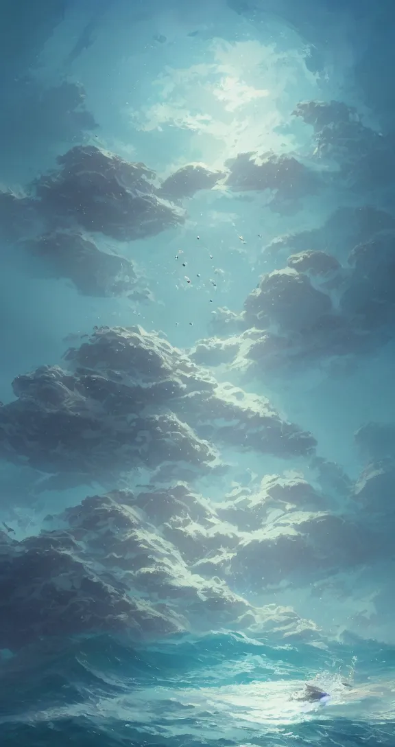 Prompt: Bubbly ocean, many fish, by Studio Ghibli and Greg Rutkowski, artstation
