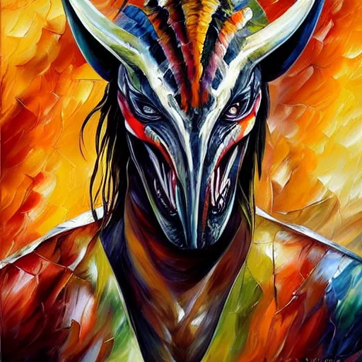 Prompt: portrait painting of The Predator, Yautja, by Leonid Afremov, hyperdetailed!