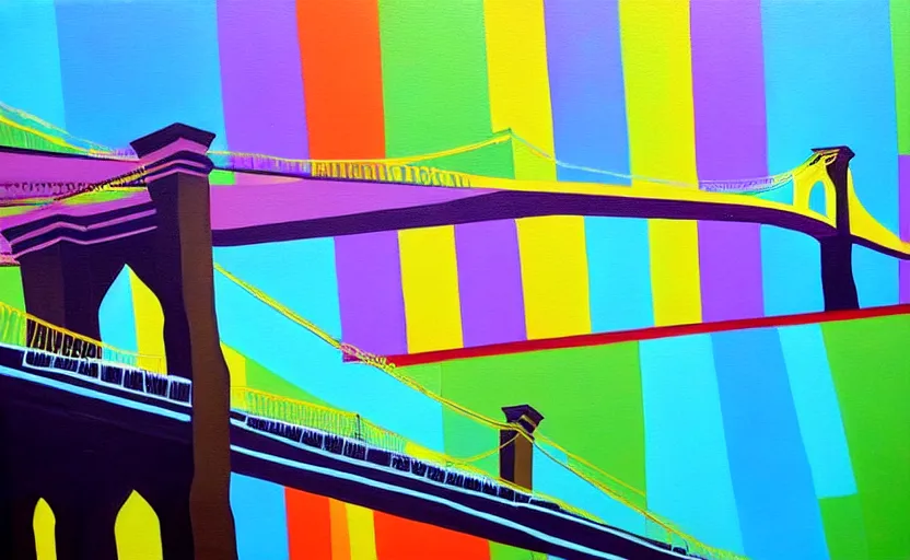 Image similar to a surreal colourful painting of brooklyn bridge on top of kremlin