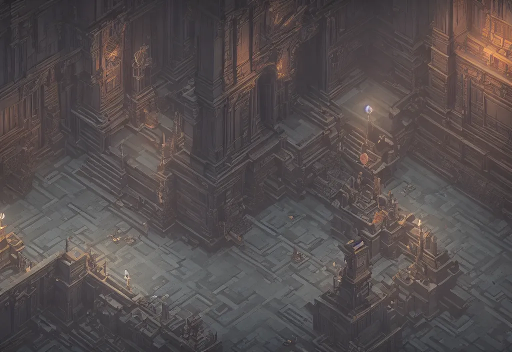 Image similar to interior throne room isometric magicavoxel bloodborne no mans sky, cinematic lighting, 4 k