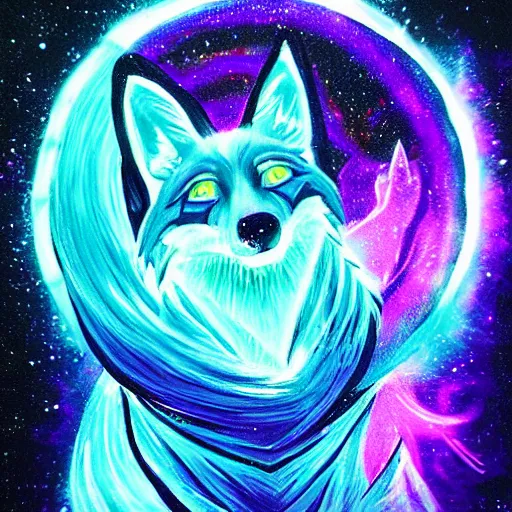 Prompt: a stylized blacklight painting of an avatar of an awesome cosmic powerful luxurious foxfolk mage themed around death and nebulas, in the style of dnd beyond avatar portraits, beautiful, artistic, elegant, lens flare, magical, lens flare, nature, realism, stylized, art by jeff easley