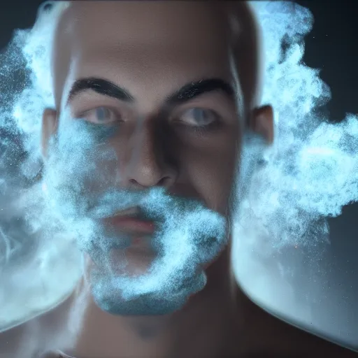 Image similar to man made of smoke simulation smoke particles octane render houdini mesh emitting particles