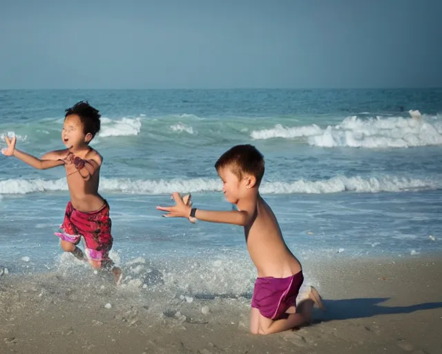 Image similar to children playing at the beach, action photography, cdx