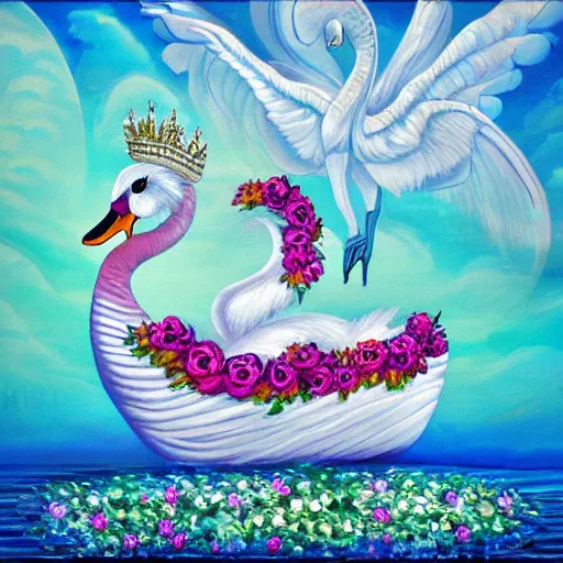 Image similar to Fantasy Swan Boat adorned in Diamonds and Flowers DayDream Painting