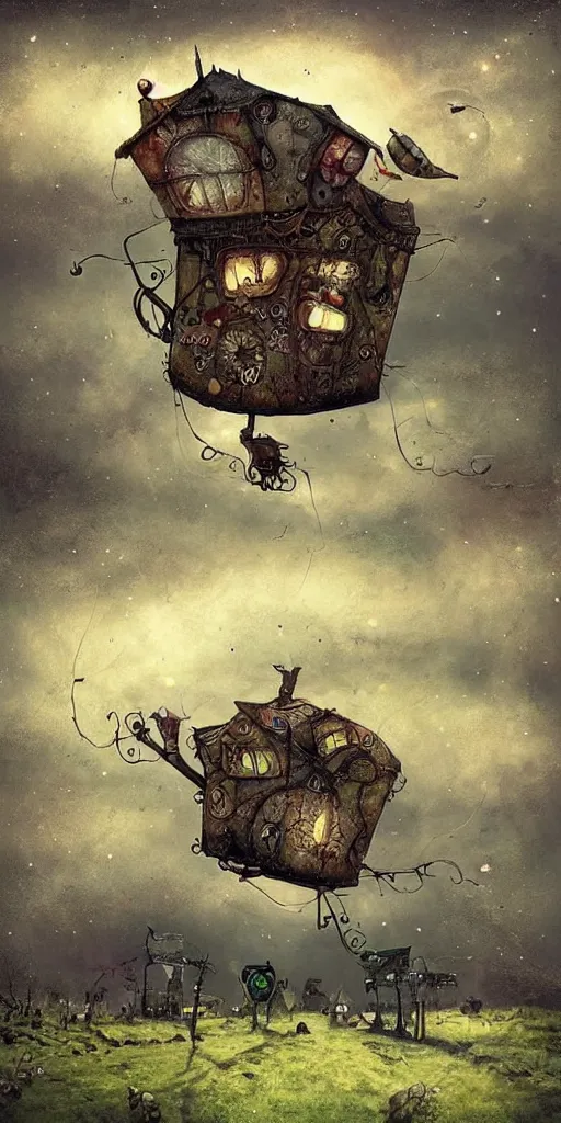 Prompt: a flying caravan by alexander jansson