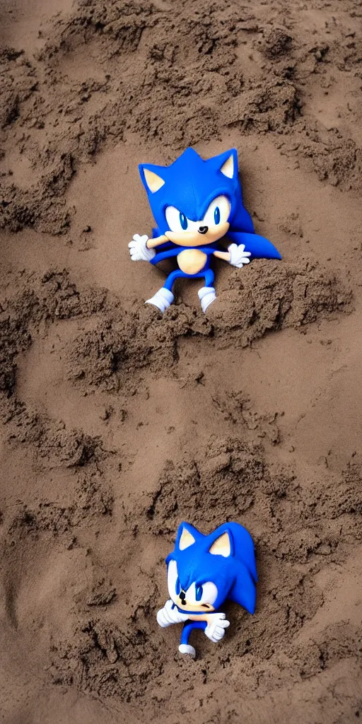 Image similar to a crushed plush of Sonic in dirt and mud below a dramatic sky with intricated spells and stormcloud glimpses of flares and beams airbrush tones