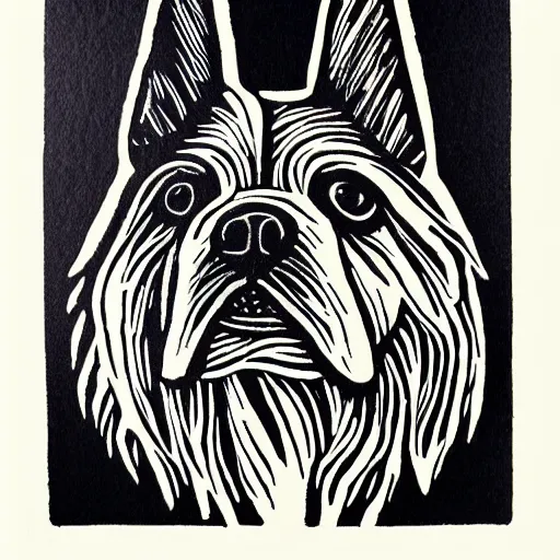 Prompt: dog linocut print by Julie de Graag
