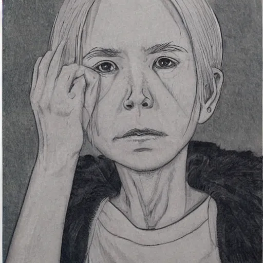 Image similar to manga anxious detailed portrait of amy ryan at elderly age of 1 0 5