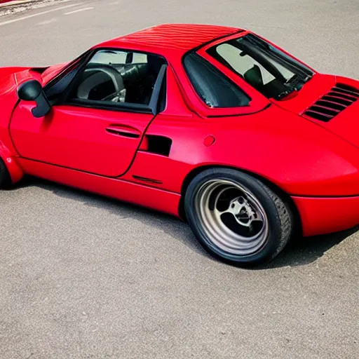 Prompt: red 2022 Miata body widebody kit (((countach))) full view 135mm camera uncropped