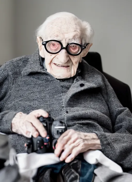 Image similar to DSLR photo portrait still of 93 year old age 93 Stanley Kubrick at age 93!!!, 85mm f1.8