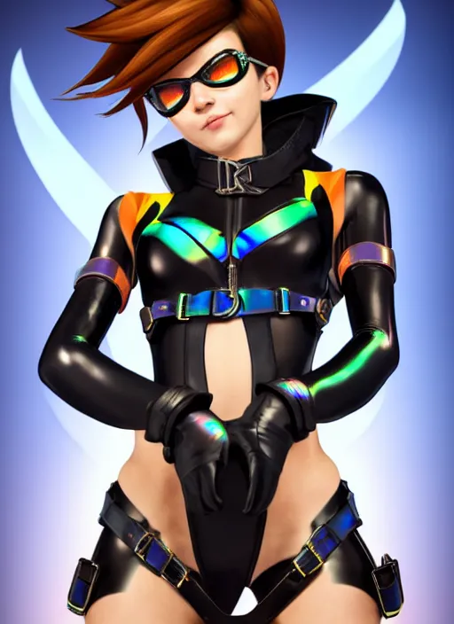 first-cobra23: Tracer from Overwatch wearing latex clothing, hyper