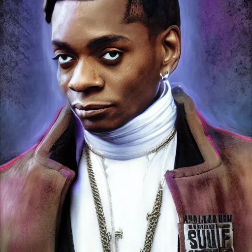 Image similar to souljah boy as bishop in the movie juice. film still, digital painting, extremely detailed, 4 k, intricate, brush strokes, mark arian, artgerm, bastien lecouffe - deharme