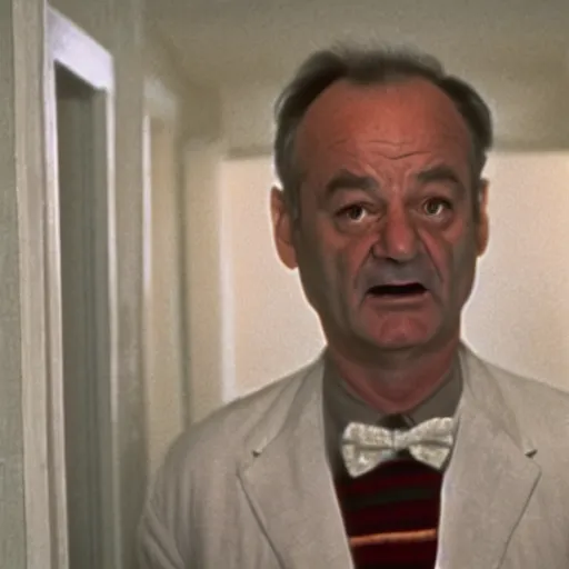 Prompt: bill murray in the shining, movie still, promotional shot