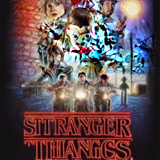 Image similar to tarantino, stranger things cover art, art by stephen bliss