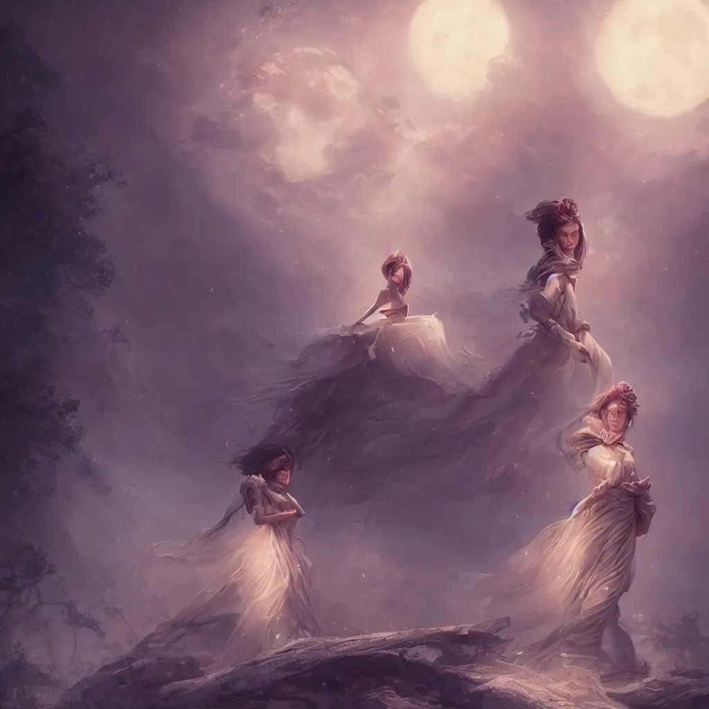 Image similar to a beautiful digital painting of a princess, princess, the moon behind her, intricate, cinematic lighting, highly detailed, digital painting, concept art, smooth, sharp focus, illustration, art by tom bagshaw, artgerm and greg rutkowski