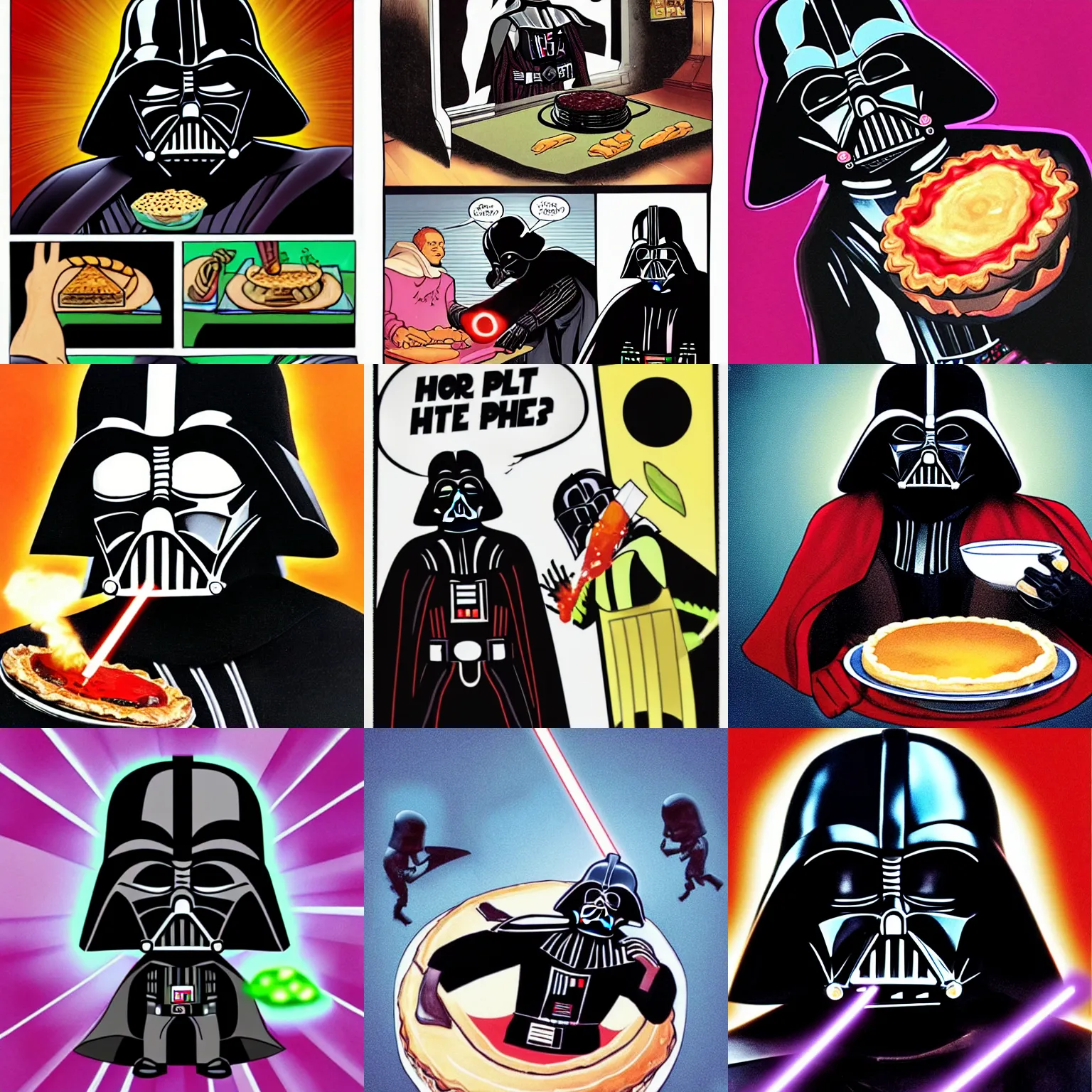 Prompt: darth vader eating pie and tripping on acid