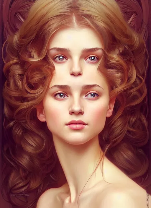Image similar to beautiful ukrainian feminine face! portrait of young woman perfection, beautiful hair, symmetrical! intricate, elegant, highly detailed, vision of holy perfection, sleeping in a theatre!! smile, digital painting, artstation, concept art, smooth, sharp focus, illustration, art by artgerm and greg rutkowski and alphonse mucha