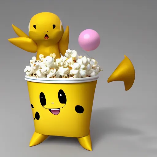 Image similar to 3 d render of a popcorn based pokemon, funny, cute