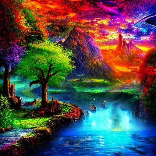 Prompt: Magic Fantasy Art Scape Beautiful Colorful Vibrant Depth of field Cinematic Epic View HDR
