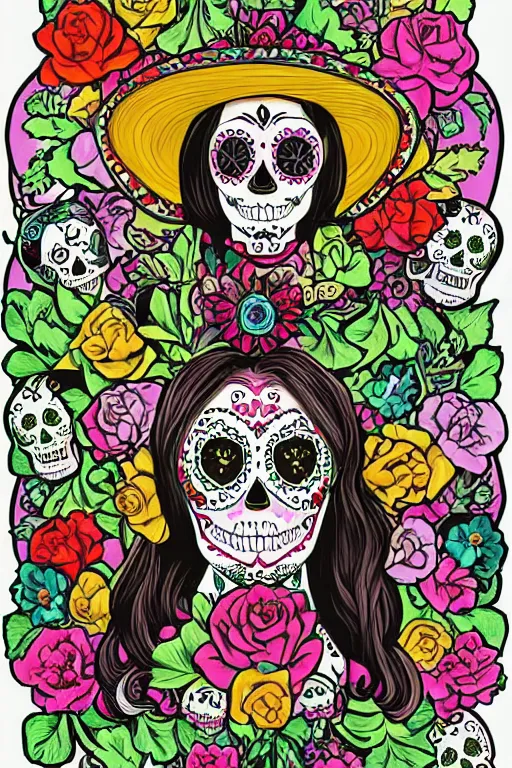 Prompt: Illustration of a sugar skull day of the dead girl, art by george stubbs