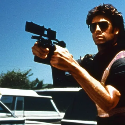 Image similar to still photo from the filming of the best 8 0's action movie