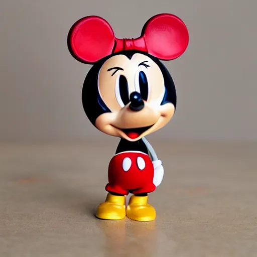 Prompt: product photograph of cute vintage disney figurines by isabel han : 4 cute, chibi, popular, collectible, toys figures, mickey mouse, miney mouse, pluto, kawaii, toys, white background : 3