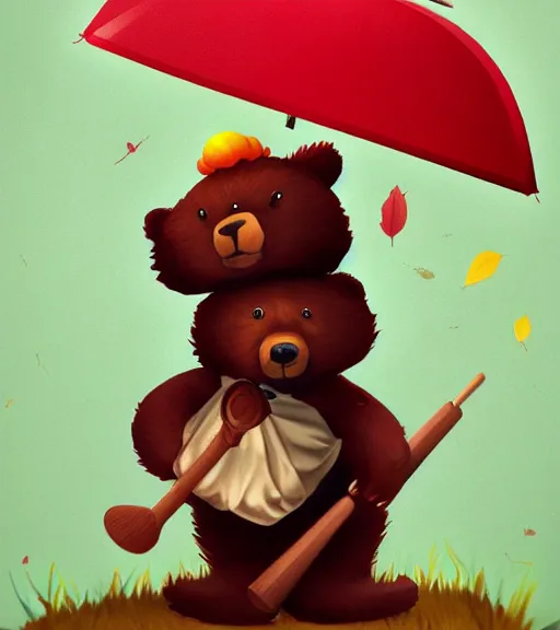 Image similar to autumn a bear with an umbrella cartoon trending on artstation