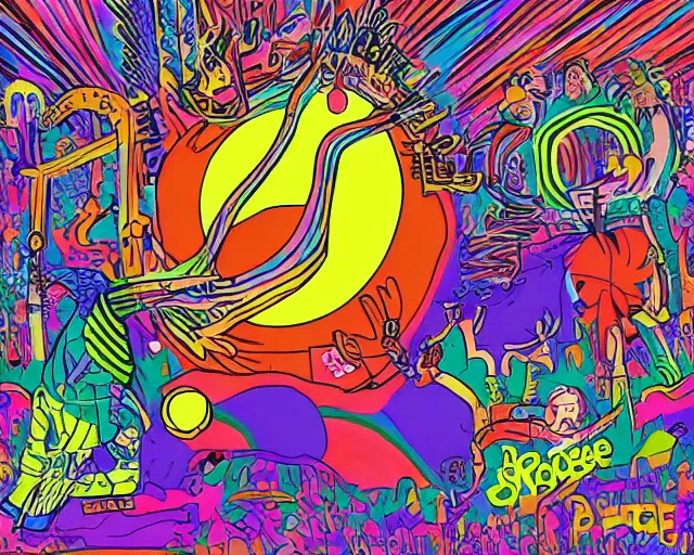 Image similar to mac miller, lsd trip, art style by john keebs lee, pittsburgh, blue slide park, good vibes, peace, love, 4 2 0, don't trip, swimming in circles, highly detailed