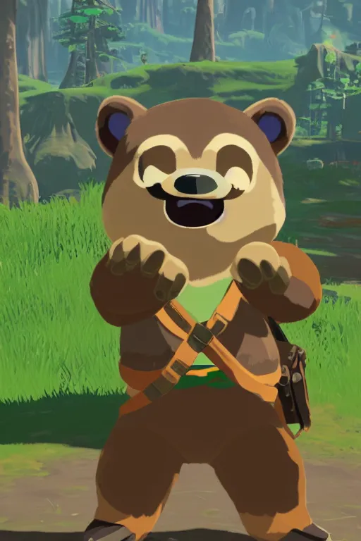 Image similar to an in game portrait of tom nook from the legend of zelda breath of the wild, breath of the wild art style.