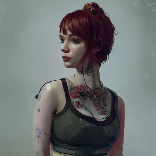 Prompt: highly detailed upper body portrait christina hendricks wearing a croptop cyberpunk clothed in gta v, stephen bliss, unreal engine, fantasy art by greg rutkowski, loish, rhads, ferdinand knab, makoto shinkai and lois van baarle, ilya kuvshinov, rossdraws, tom bagshaw, global illumination, radiant light, detailed and intricate environment