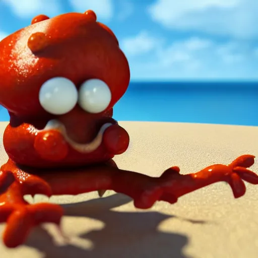 Prompt: an pizza creature enjoying the beach, 3 d render