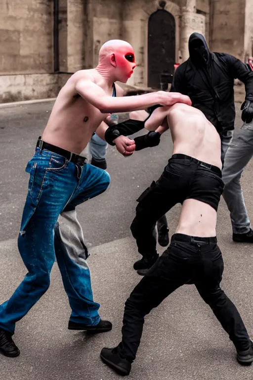 Image similar to nazi skinhead fight with masked antifa, high resolution, photorealistic, smooth, details, 4 k, aesthetic lighting, baroque object, sharp focus, hyperdetailed object, professional photography, pullitzer winning, 8 0 0 photo by : canon eos 5 d mark iv, by karah mew and adnan abidi and jodie bateman