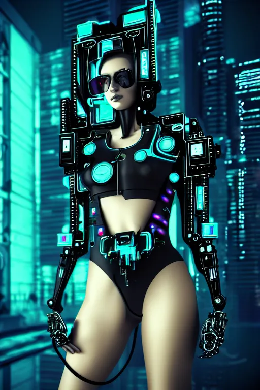 Image similar to cyberpunk beautiful woman, abstract black oil, gear mecha, detailed acrylic, grunge, intricate complexity, rendered in unreal engine, photorealistic, neon ambiance