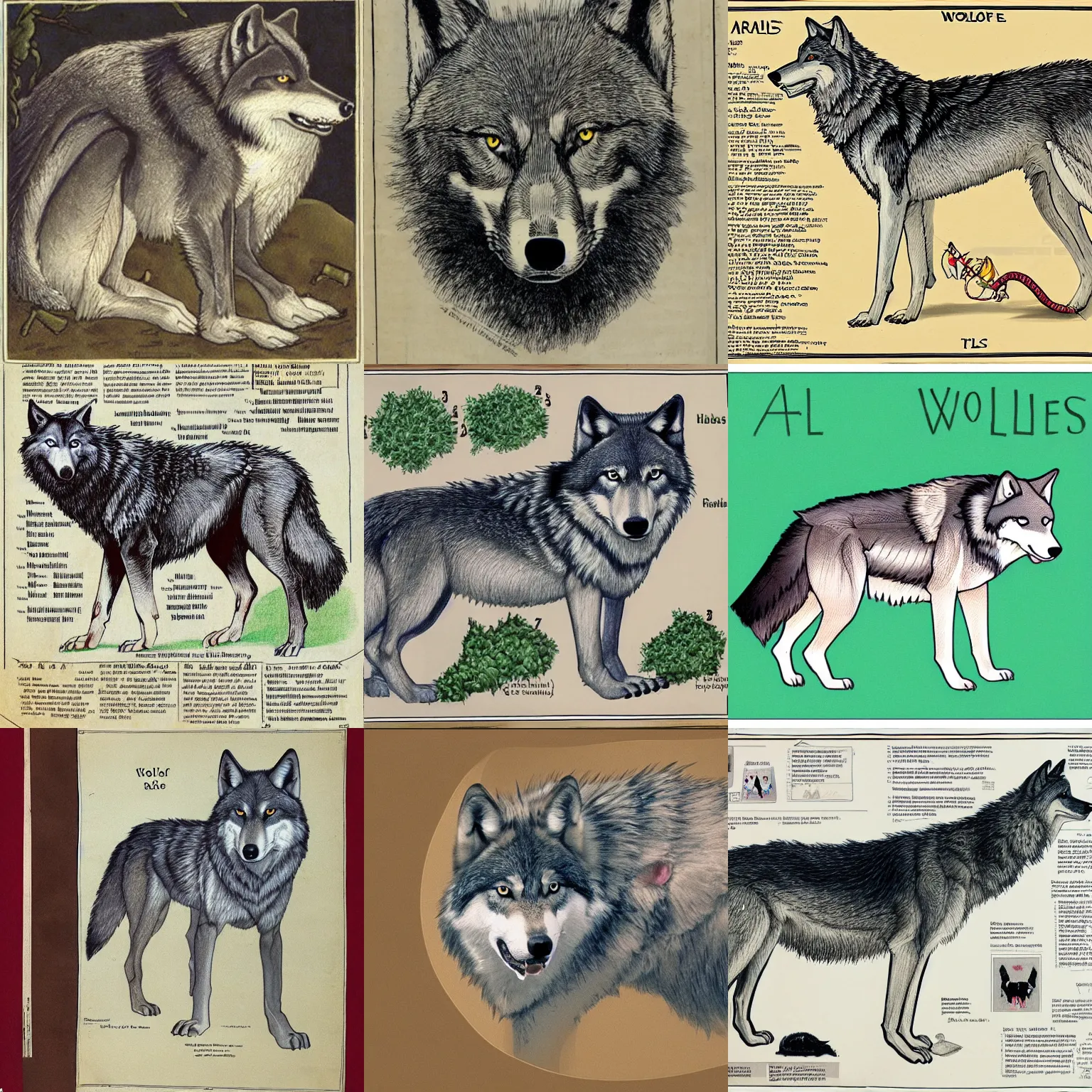 Prompt: a wolf with rabies, veterinary medical diagram